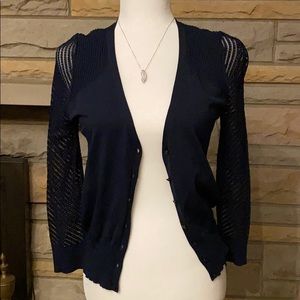 Ann Taylor long lace sleeve button down cardigan